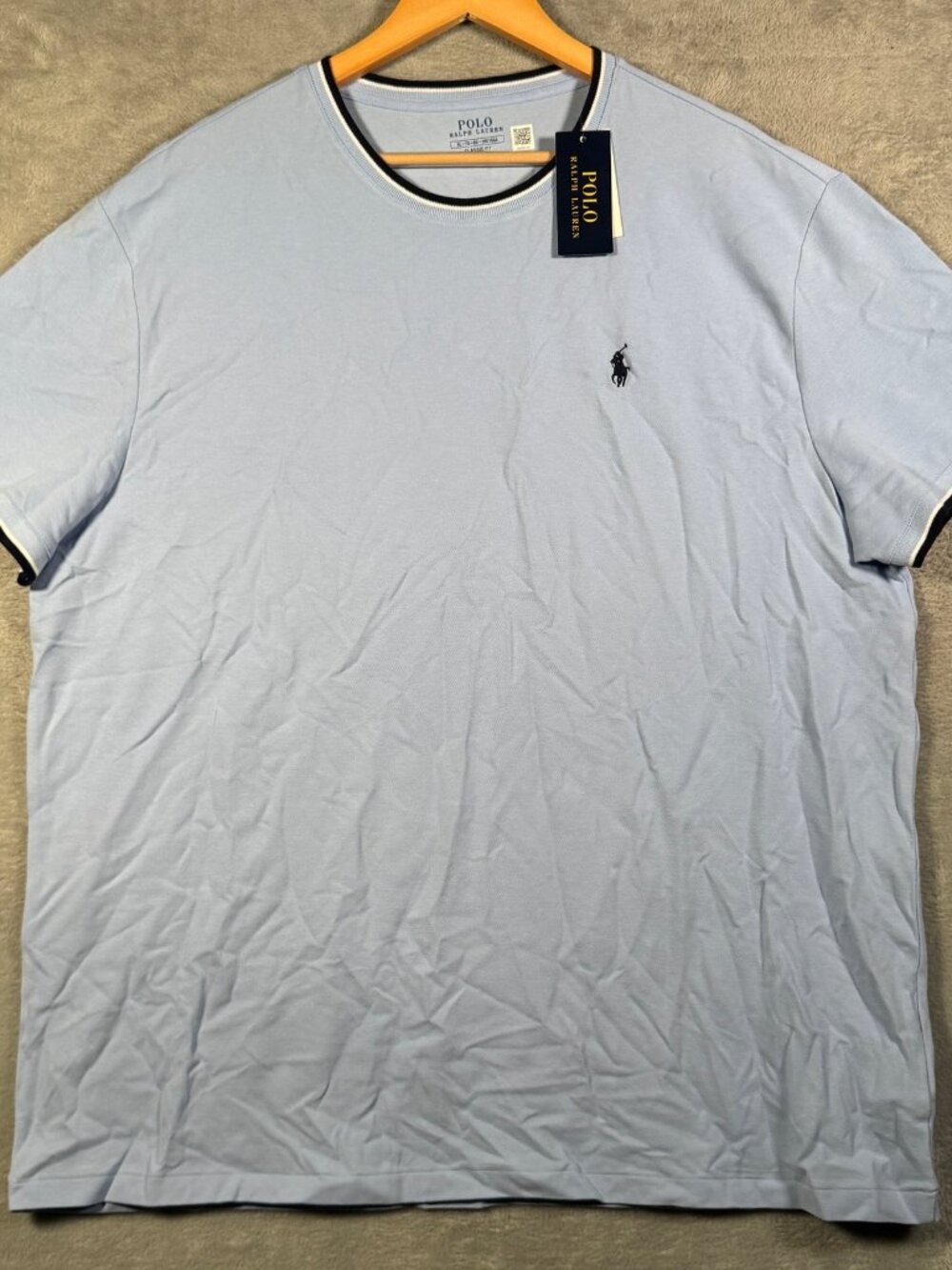 Polo Ralph Lauren T Shirt Mens XL Blue Classic Fit Ringer Short Sleeve Tee Mesh